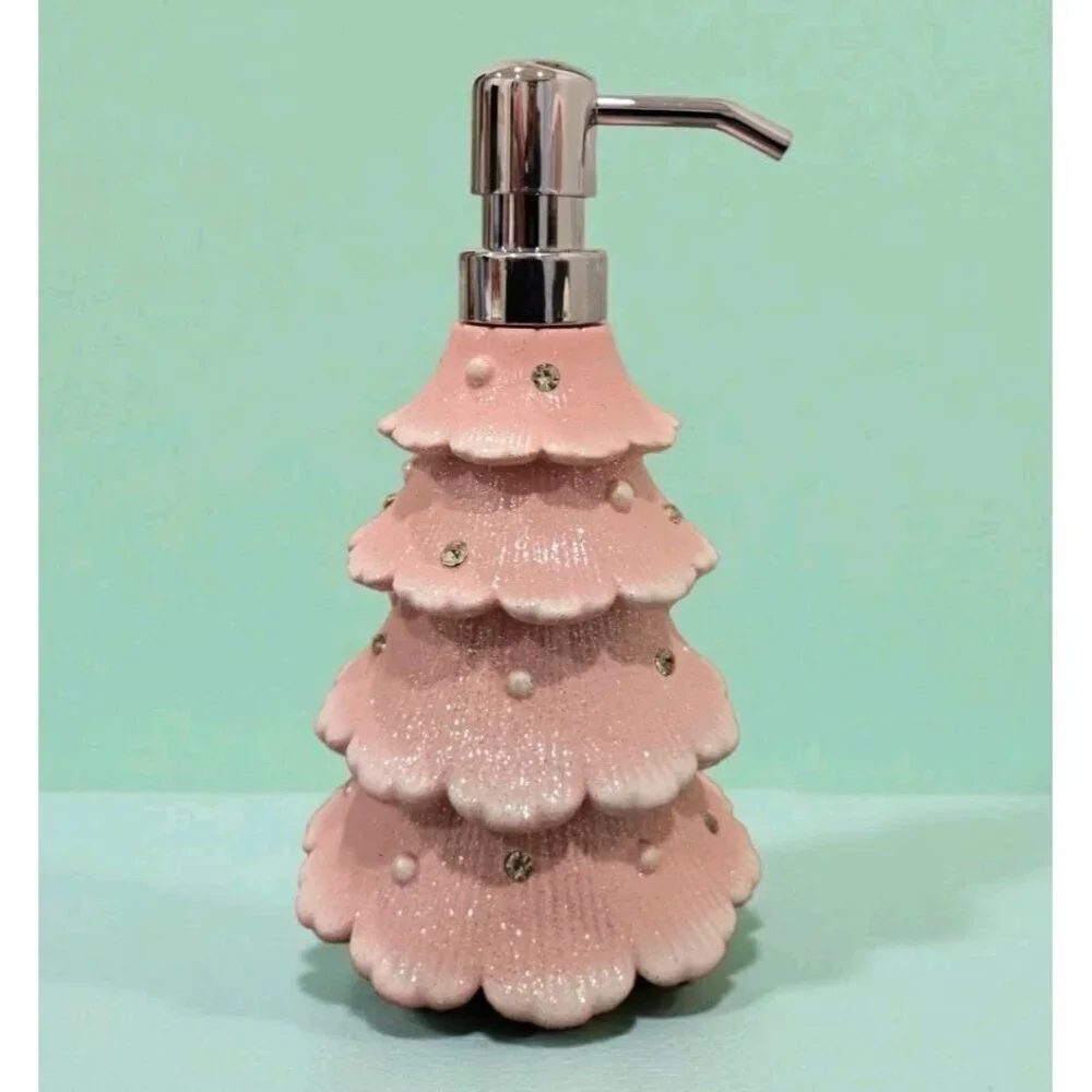 New Pink / Silver Glitter Christmas Tree Holiday Soap Dispenser Decoration
